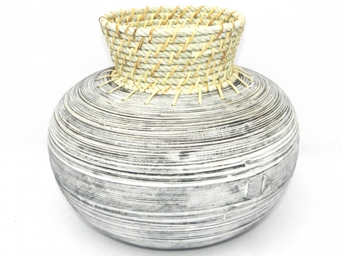 Handcrafted bamboo decor vase with rope rim
